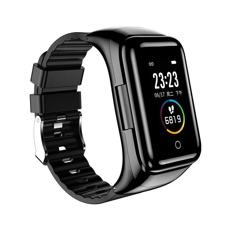 Black smart watch bracelet with 1.1 inch TFT screen for blood pressure, heart rate and sleep monitoring