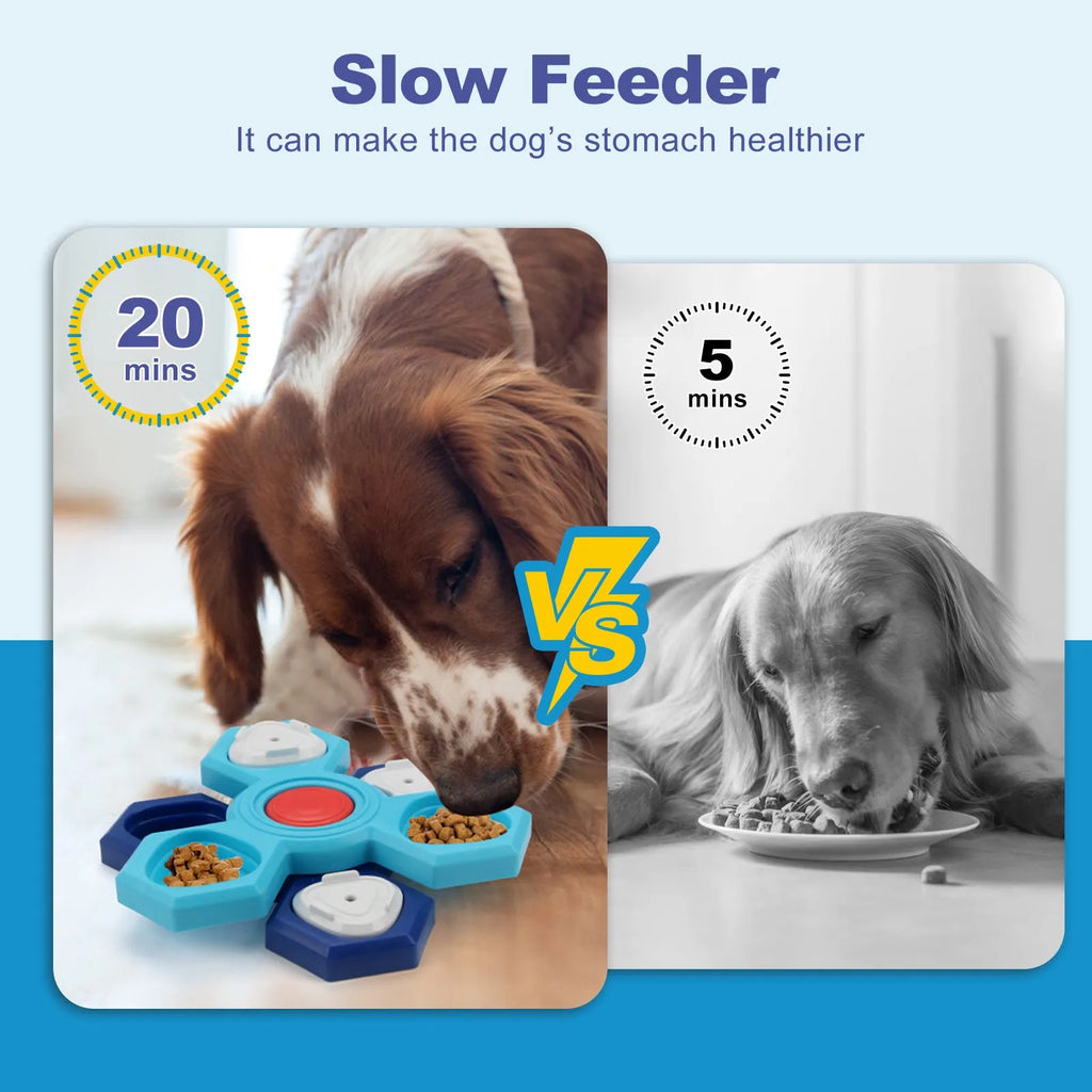 Blue 4-layer slow feeder puzzle dog bowl non-slip interactive pet tableware