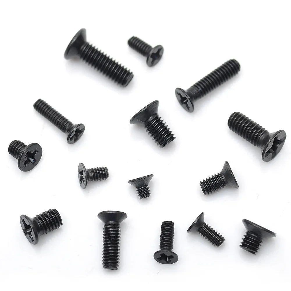 Laptop screw set with black plating carbon steel countersunk head screws in 450, 650 or 720 piece boxes