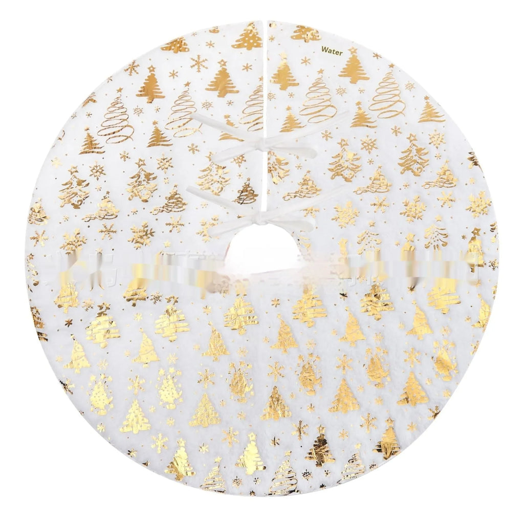 Plush Christmas tree floor mat in festive snowflake star design on wooden floor