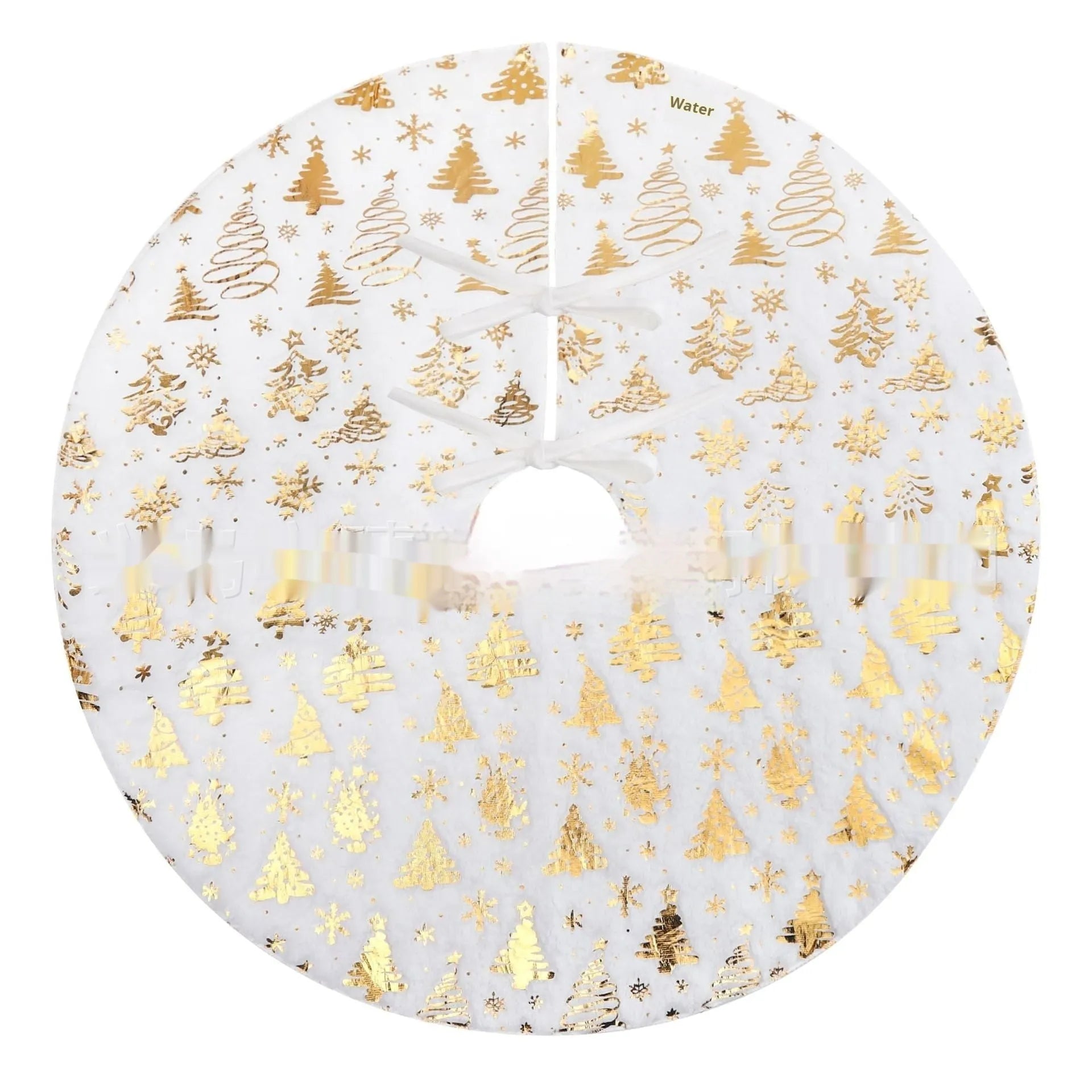 Plush Christmas tree floor mat in festive snowflake star design on wooden floor