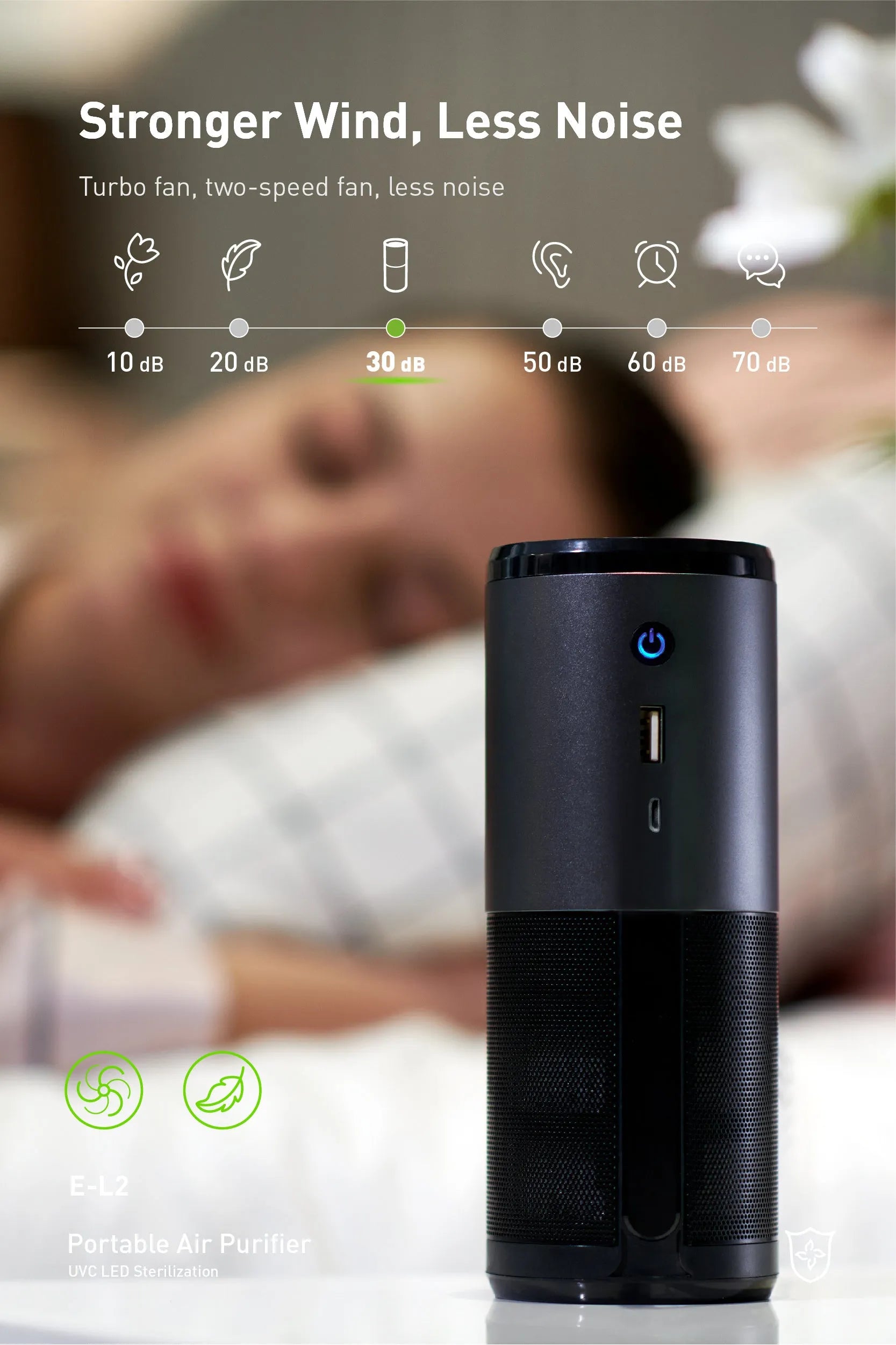 Black portable mini car air purifier with smart sensor display measuring 6.2 by 17.2 centimetres