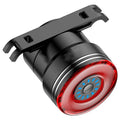 Black aluminium smart bicycle taillight with brake sensor and USB charging port.