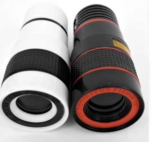 12X magnification phone telephoto lens with universal smartphone clip and cleaning cloth