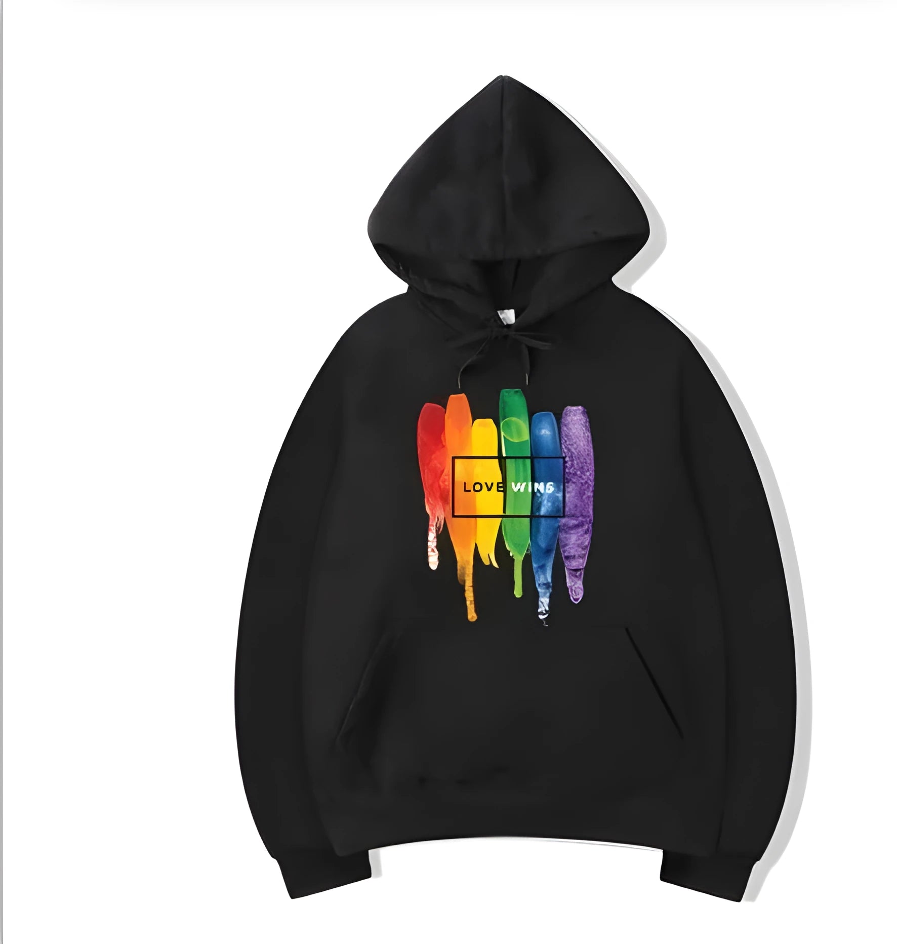 Men's Pride Love Wins cotton fleece hoodie in Black front view