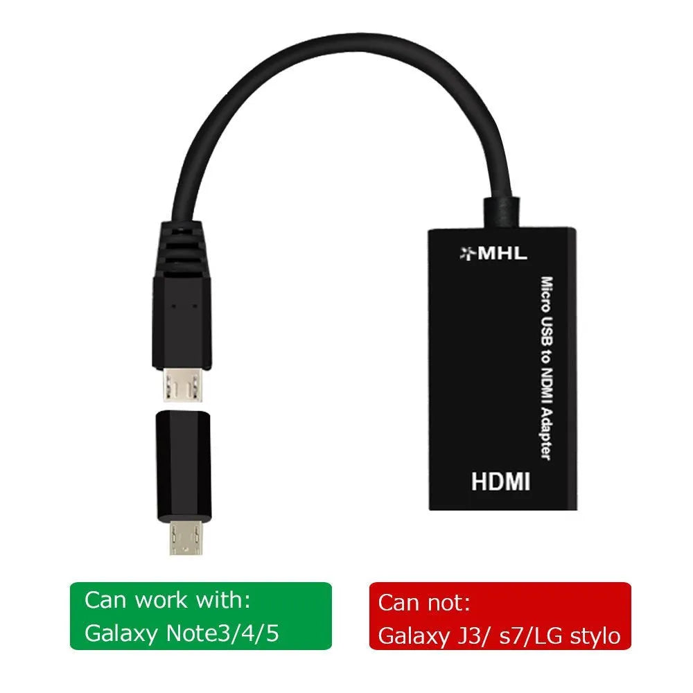 Black Micro USB to HDMI adapter with 5-pin male micro USB and HDMI female ports
