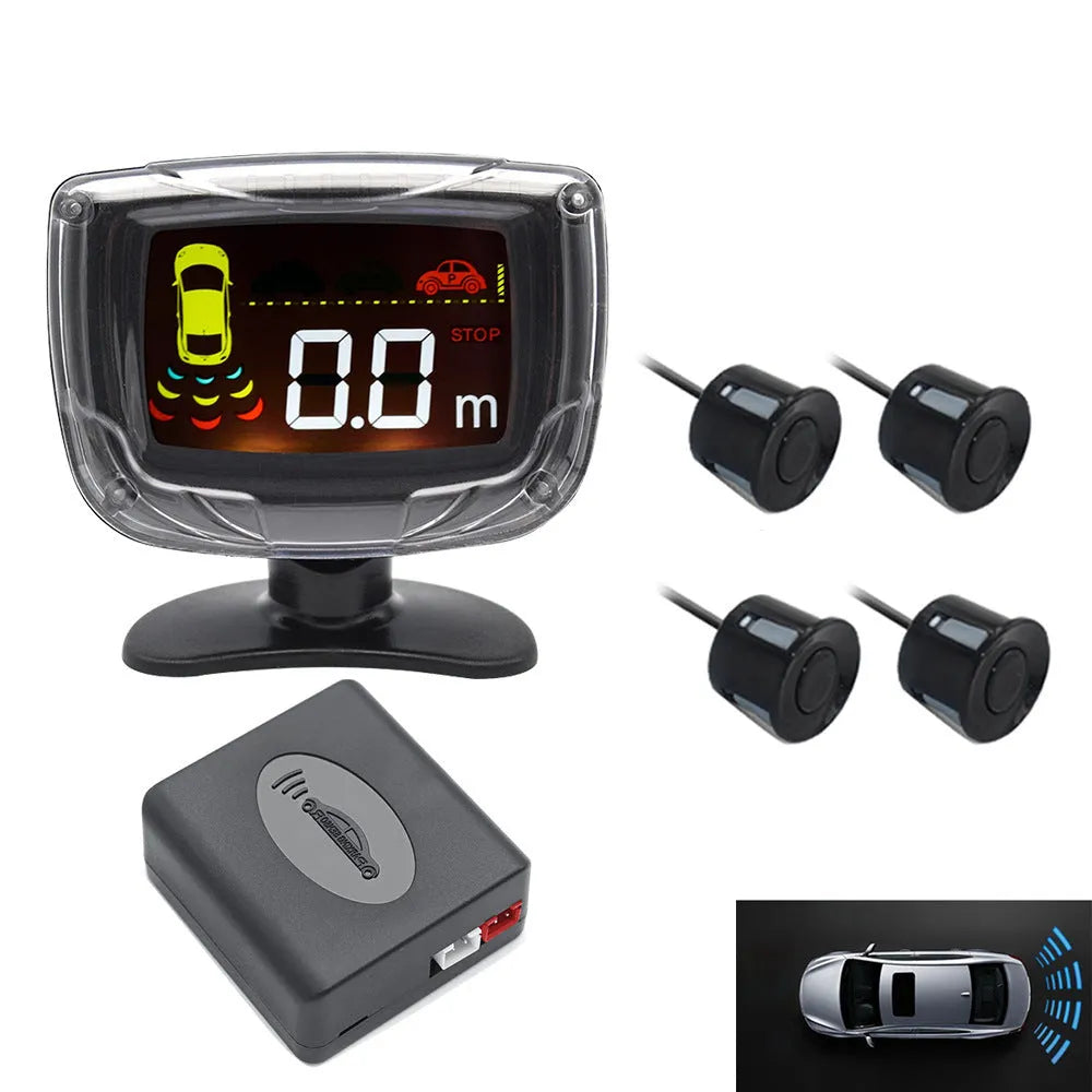Wireless vehicle reversing sensor kit with digital display and four embedded probes