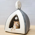 Rabbit Ear Mongolian Nest pet bed in Arctic velvet and PP cotton, grey colour, for cats and dogs