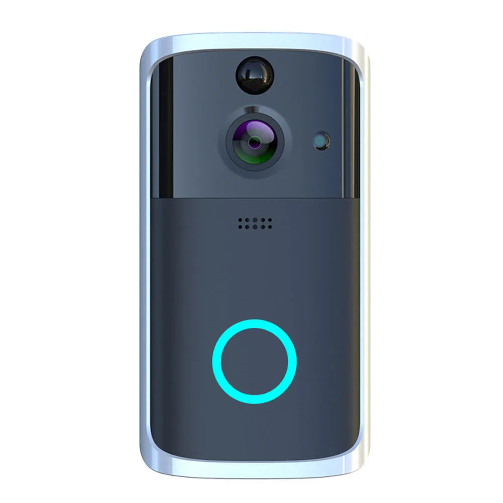 WiFi video doorbell camera in black with PCB material construction, two-way intercom, and infrared night vision