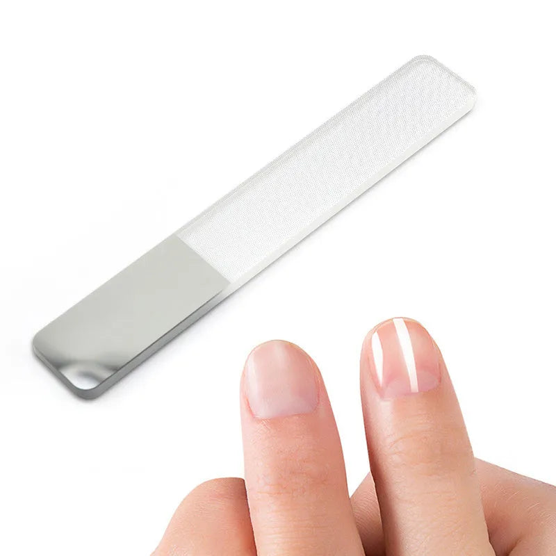 Nano glass nail file for physical nail polishing, transparent colour, size 9 x 1.3 x 0.2 cm