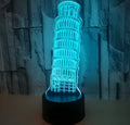3D Leaning Tower of Pisa nightlight with seven colour options on acrylic panel with ABS base