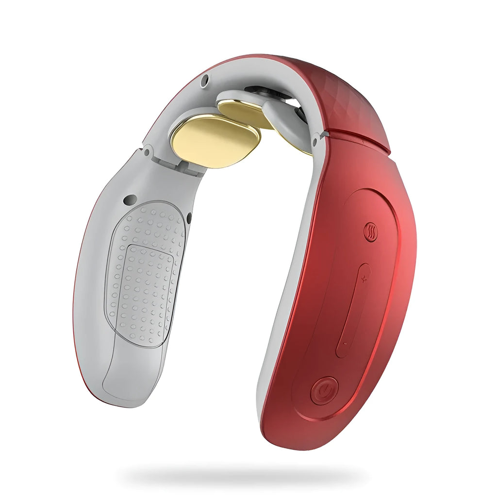 Small intelligent cervical massager in red or white colours with battery power and three contact points