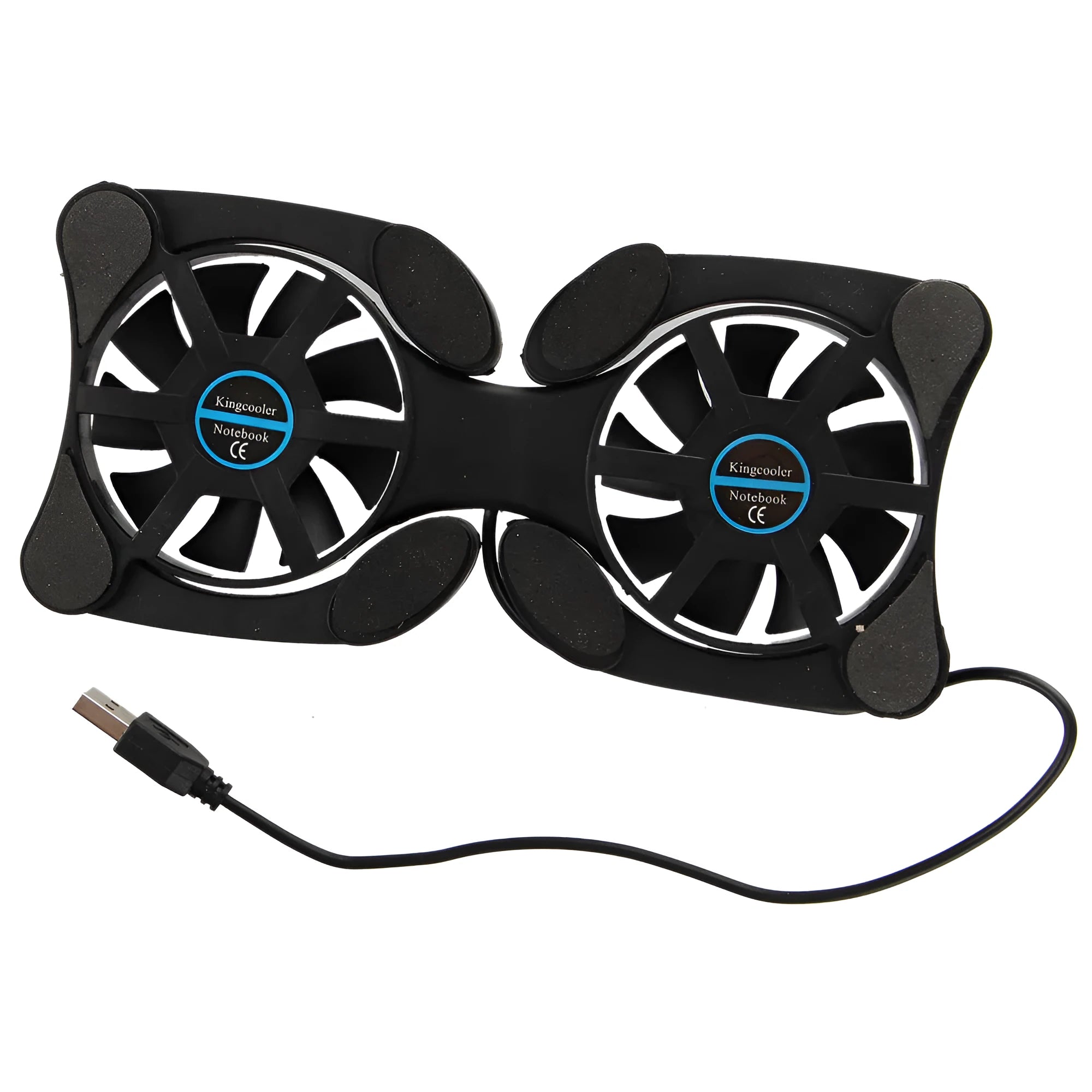 Black portable folding laptop cooler with dual 70mm fans and anti-slip pad