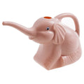 Pink elephant-shaped children's watering can with a long nozzle for gardening.