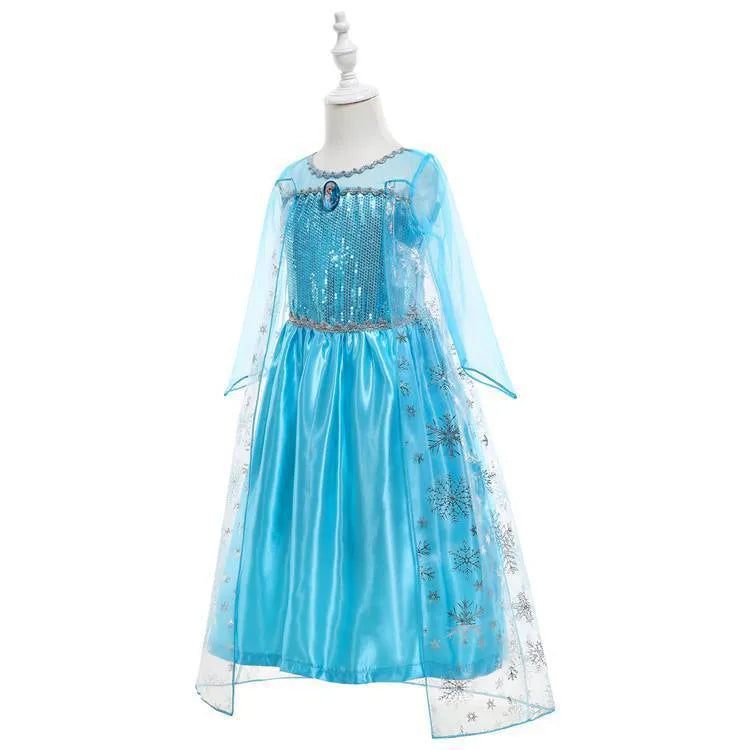 Blue Queen Elsa children's fancy dress gown with polyester lining for heights 100-150cm