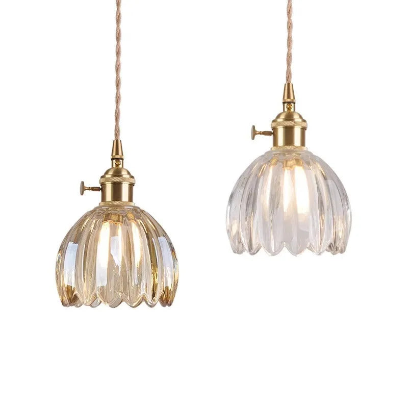 Nordic vintage style glass flower chandelier for bedside in amber, white, green, grey, or transparent.