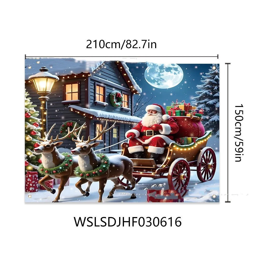 Christmas banner featuring Santa Claus design on polyester fabric