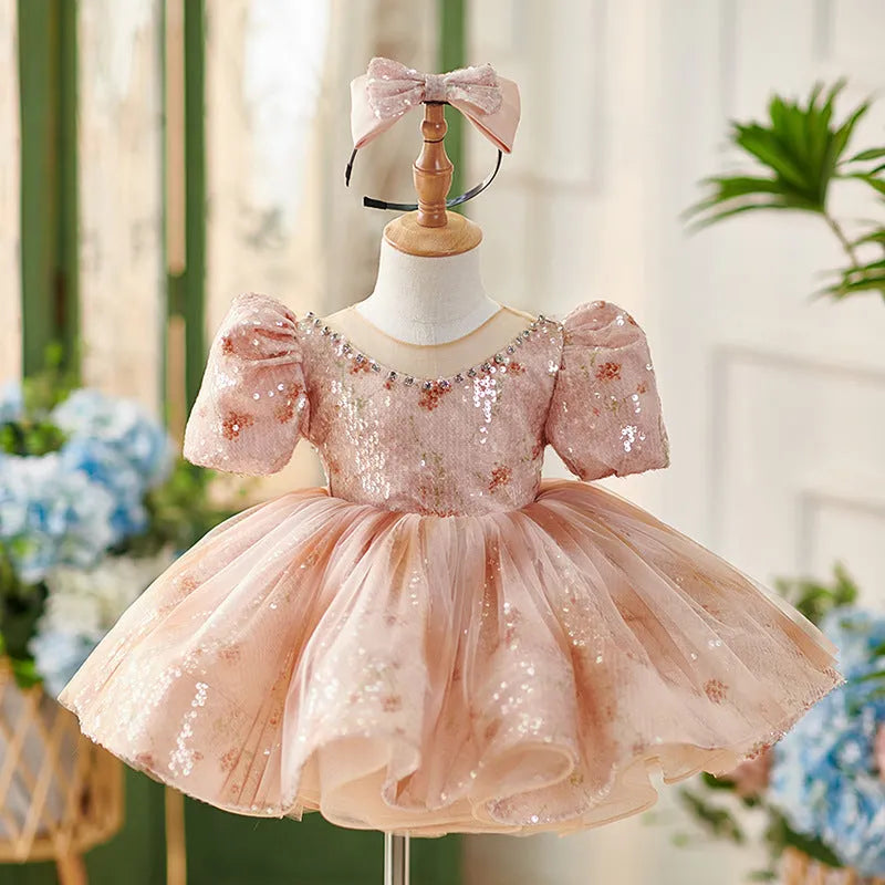 Pink children's princess dress made from polyester fibre, available in heights 80cm to 150cm