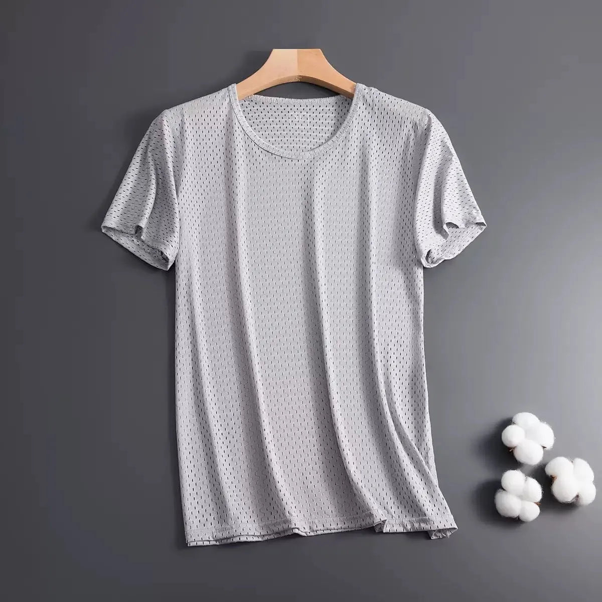 Men's ice silk loose fit short sleeve t-shirt in black, shown front view.