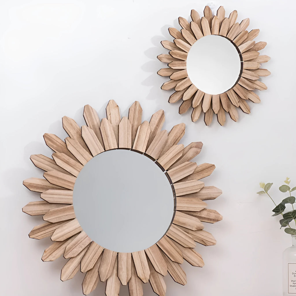 European-style solid wood wall mirror with baked colour finish in circular frame