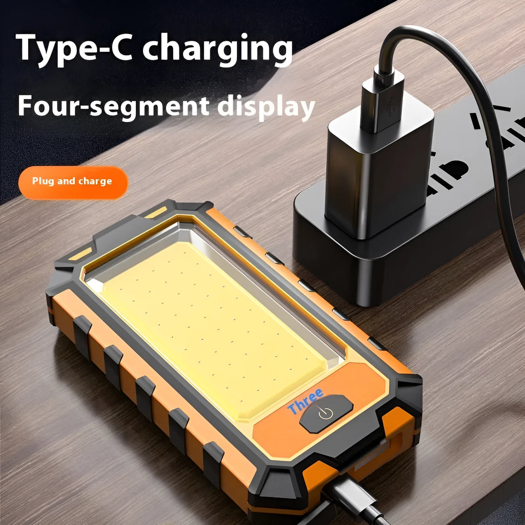 Multifunctional work light with magnetic base, dual COB and headlight modes, compact black unit