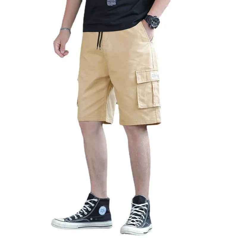 Men's loose casual sports trousers in black, khaki, army green, camouflage, sizes M-5XL, thin polyester blend.