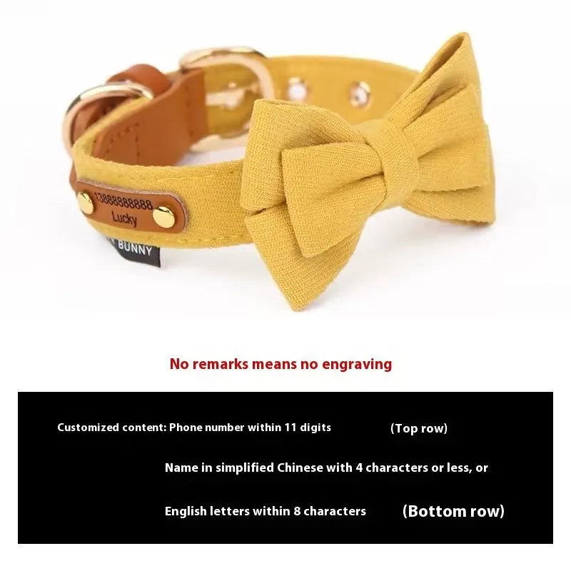Dog bowknot collar and hand holding rope set in cream green