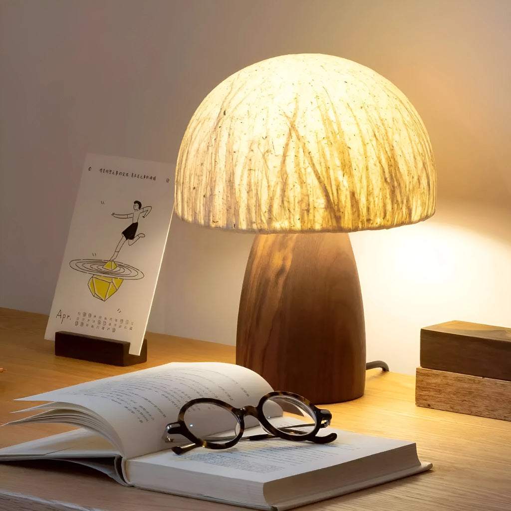 Black walnut mushroom lamp with Japanese style atmosphere, 220V EU power supply, handmade tabletop light