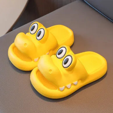 EVA platform parent and child matching sandals in an animal pattern, shown in pink, green, yellow, and blue colour options.