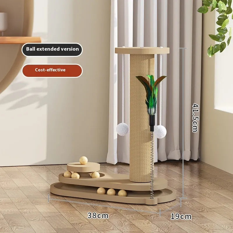 Solid wood cat climbing frame with a central rotating turntable, shown in a basic style big flower design.