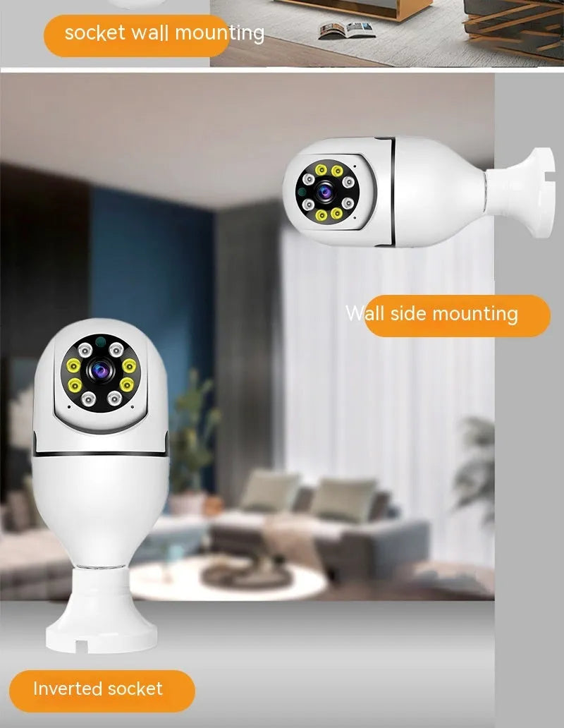 Wireless bulb security camera showing 5cm by 12cm dimensions with lamp holder fitting
