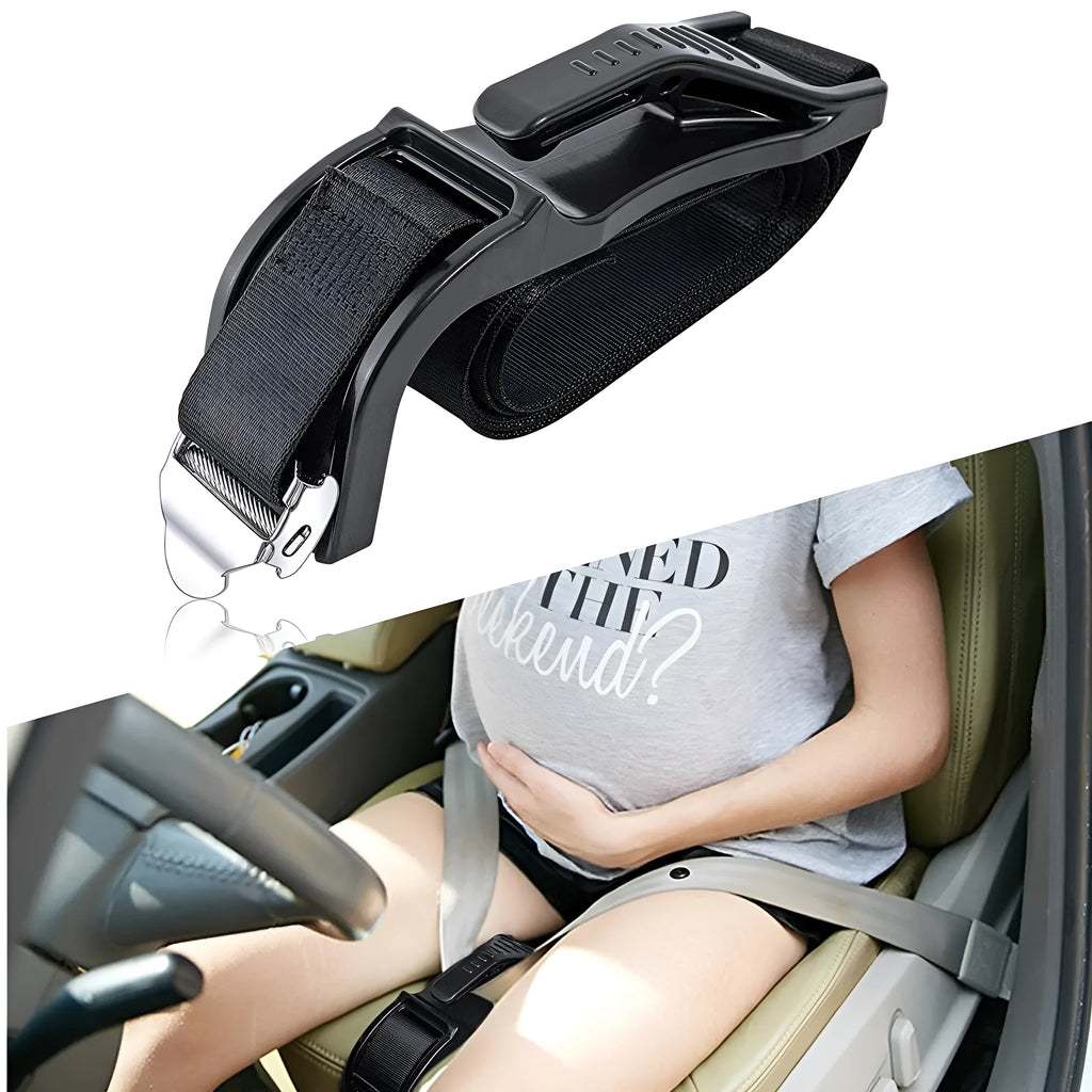 Black ABS pregnancy safety belt adjuster with metal buckle for vehicle seat belt comfort