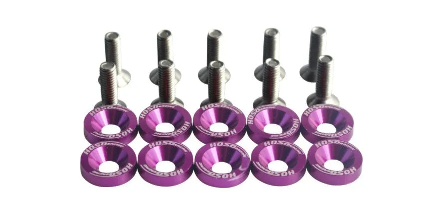 Car modification gasket screw set showing 10 pieces in eight different colours including black, red, blue and silver