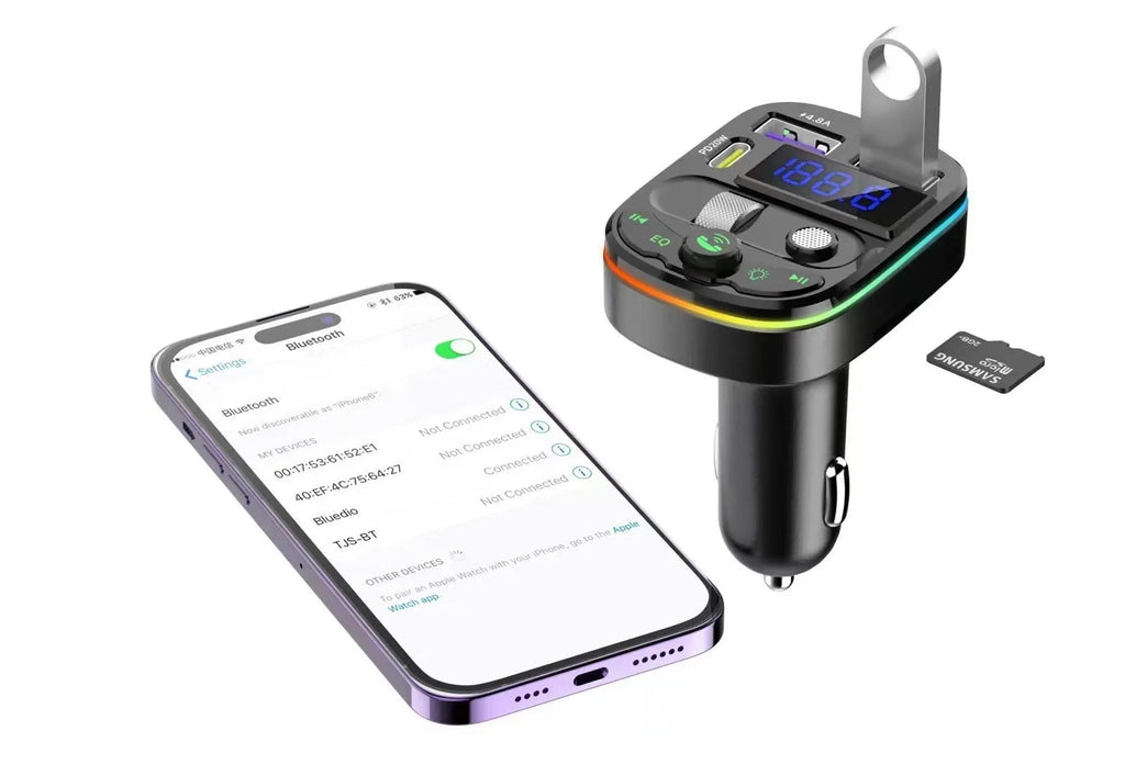 Q28 model on-board Bluetooth receiver for cars with display screen and USB port.