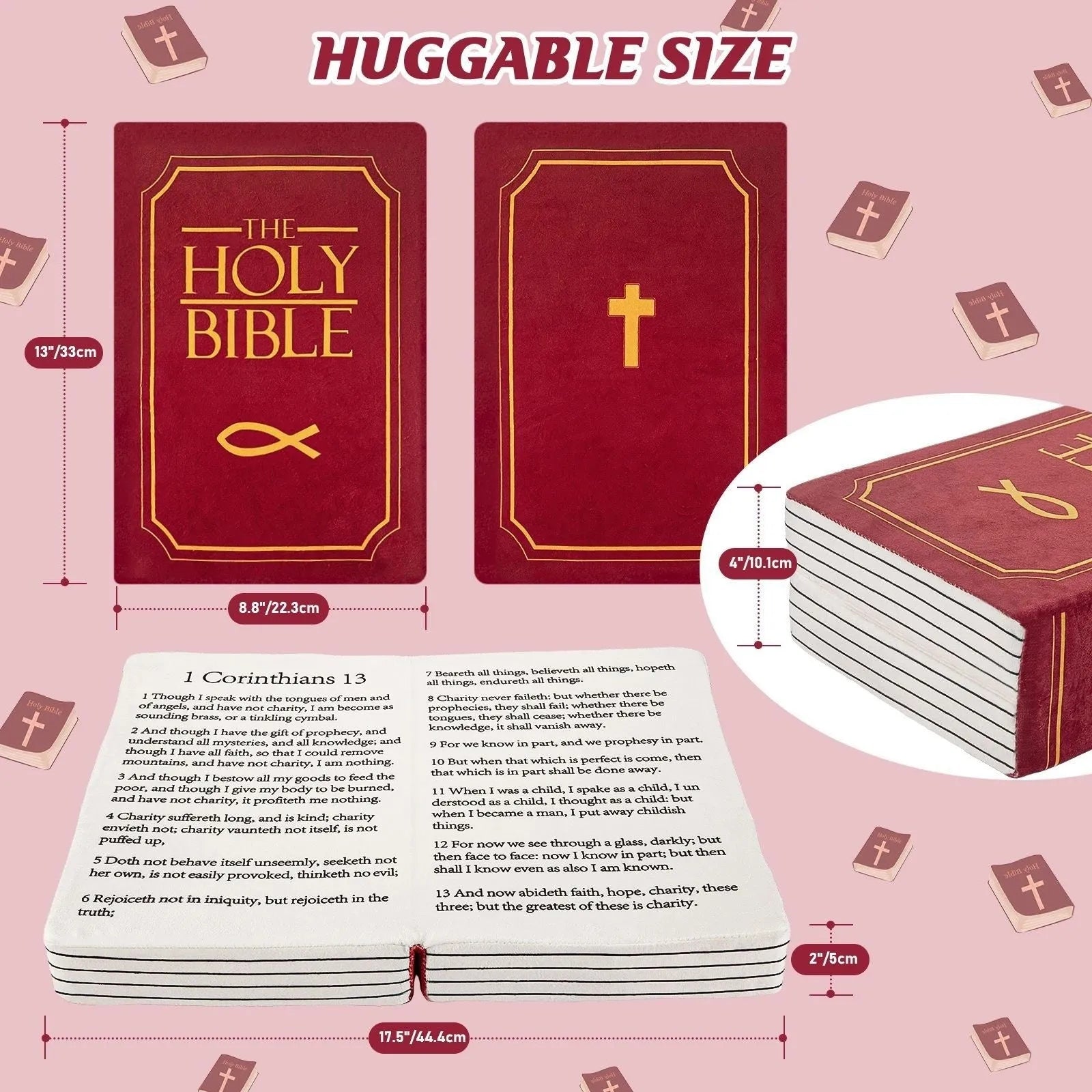 Christmas Bible plush toy doll pillow in solid colour with memory foam fill, 33cm by 22.3cm