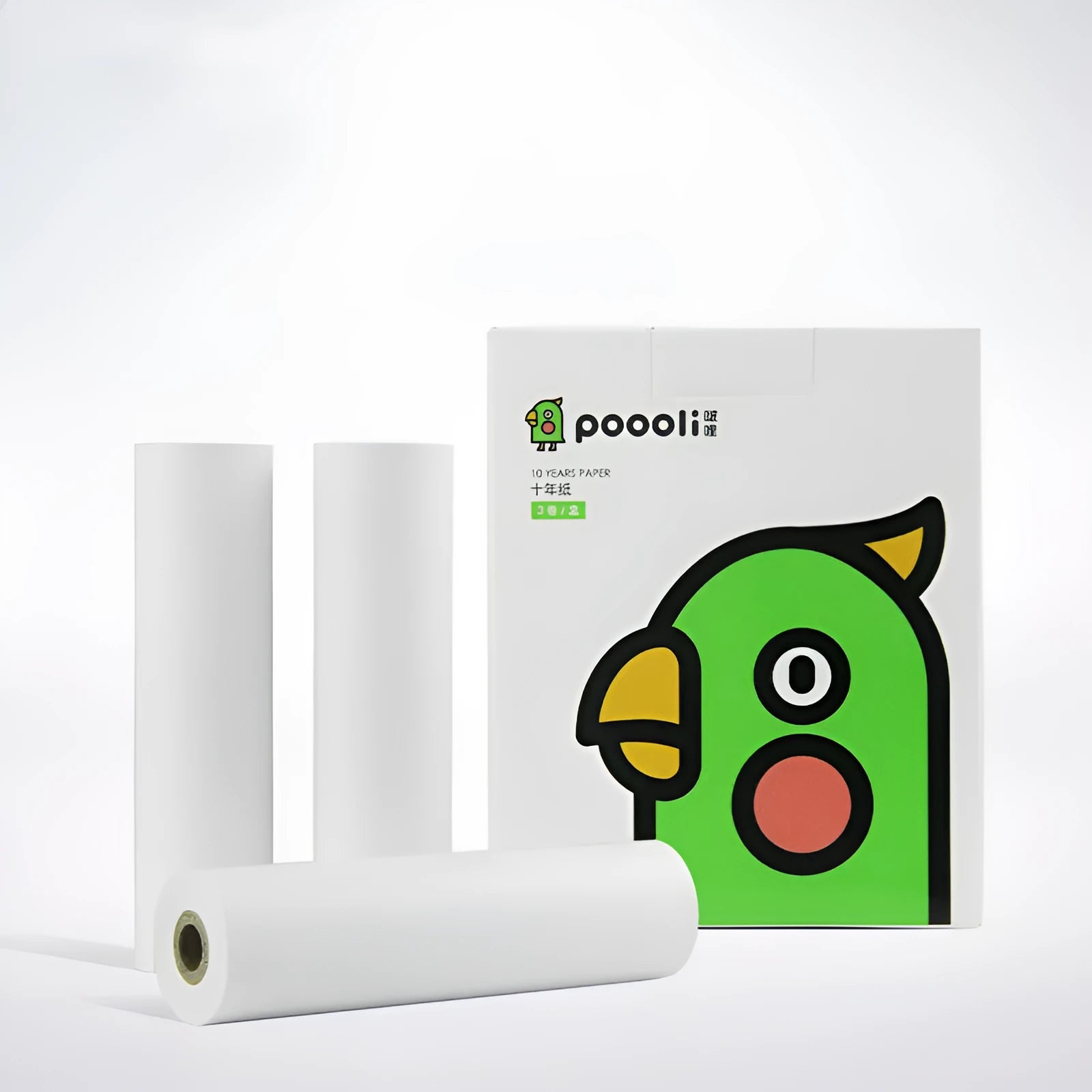Pack of three thermal paper rolls in ten-year paper specification, 110mm wide with adhesive backing
