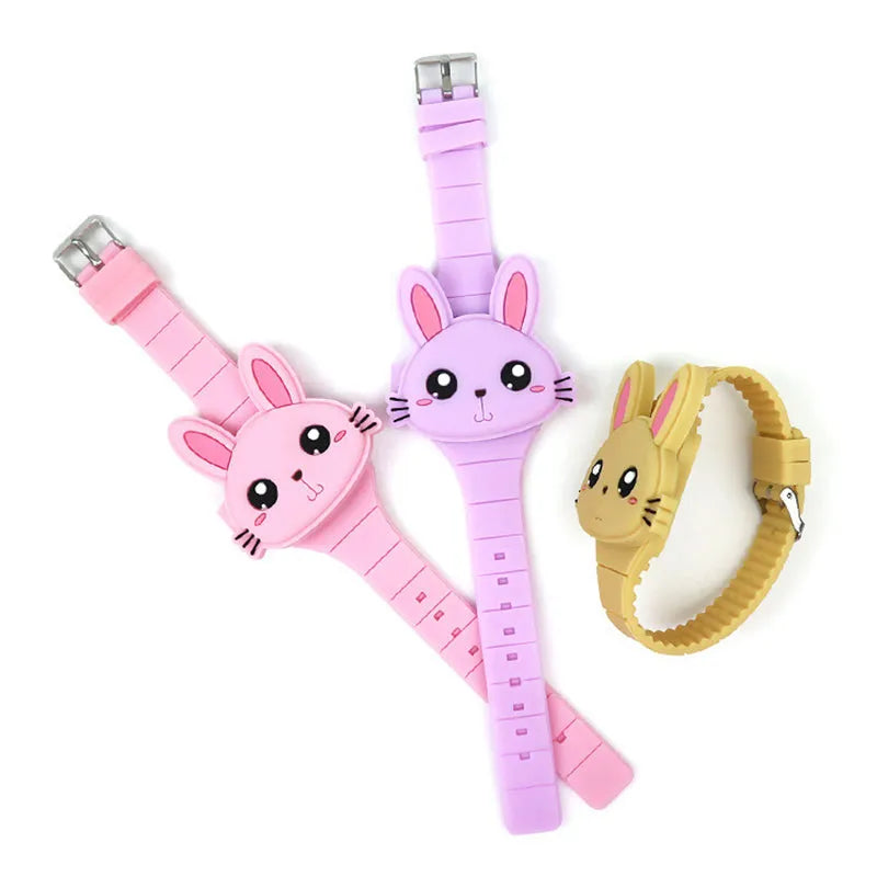 Children's electronic watch with 55mm plastic dial and silicone strap on a child's wrist