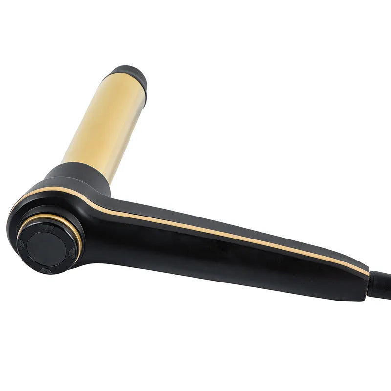 Gold aluminium alloy hair curler with LCD screen and ceramic coated heating tube