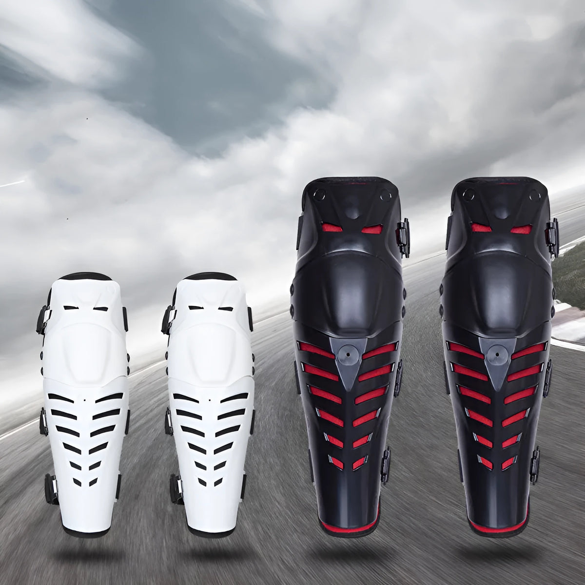 Anti-fall knee pads in black or red and black with PE plastic shell and EVA mesh cloth for knee and calf protection