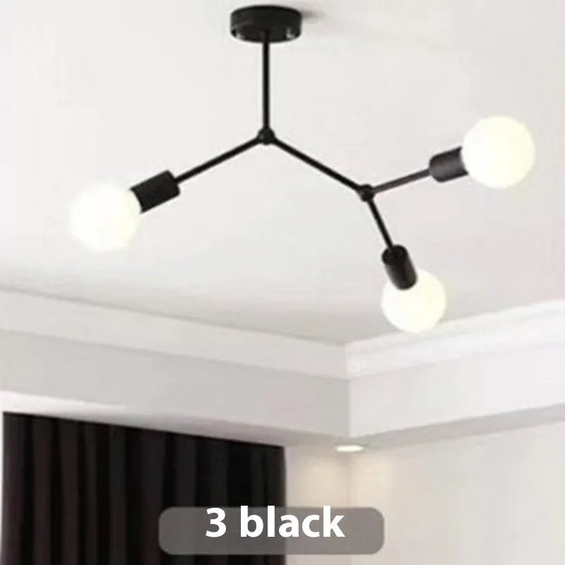 Nordic style iron chandelier ceiling lamp in black or white finish with multiple head configurations