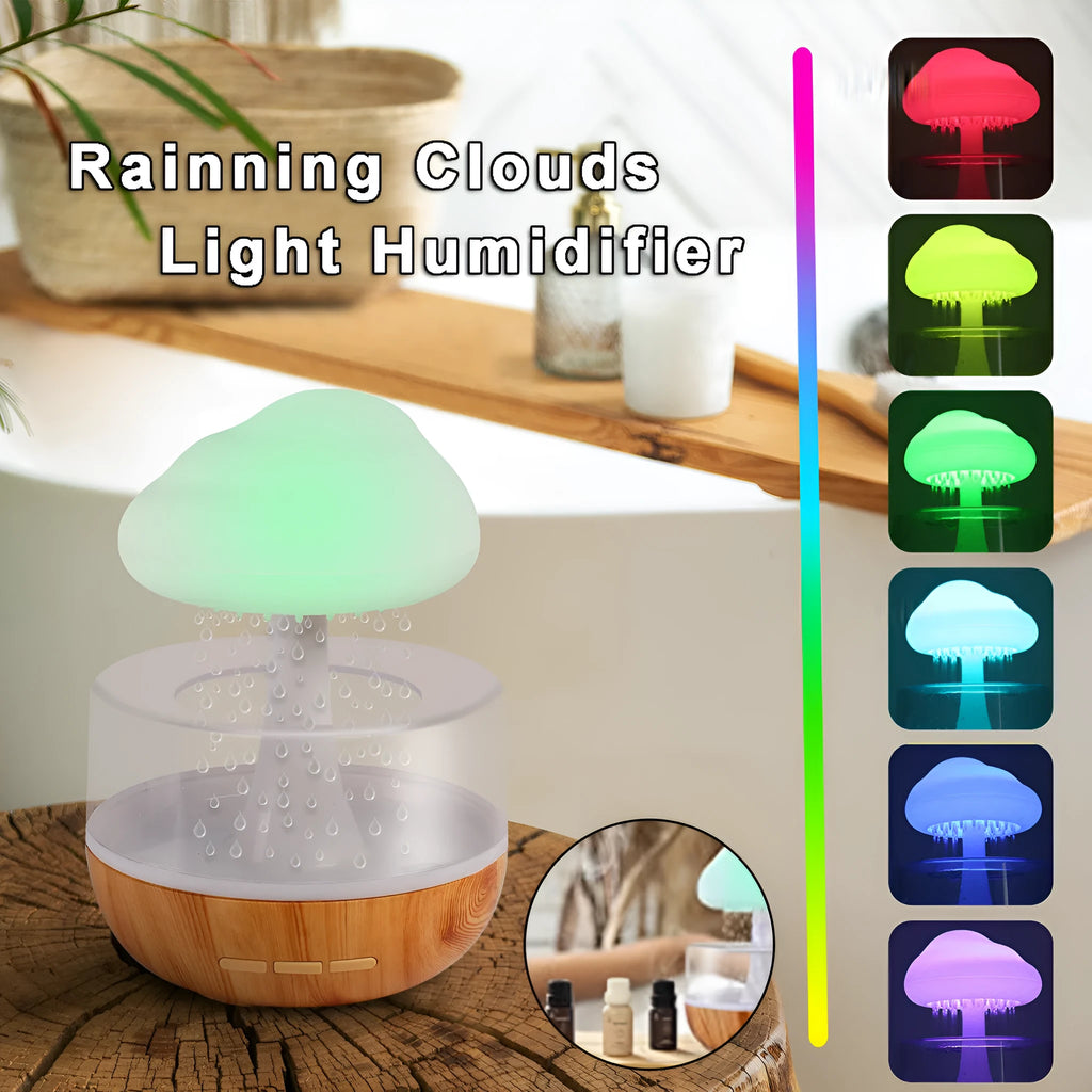 White USB-powered humidifier and essential oil diffuser with colour-changing night light on a table.