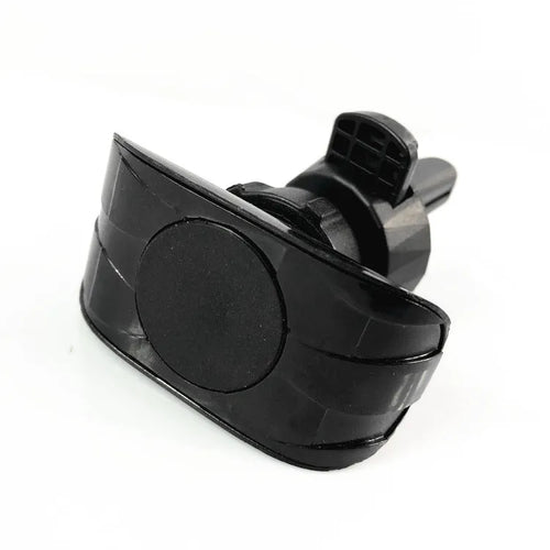 Black car phone holder clipped onto vehicle air vent with phone securely mounted