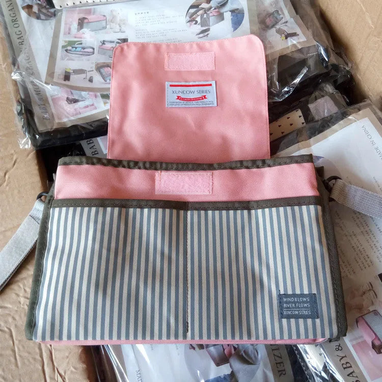 Medium polyester mommy bag in Little Grey or Pink Stripes for baby trolley and car use