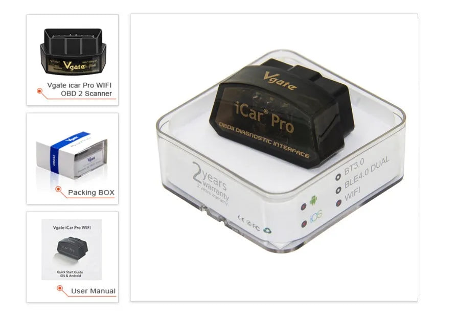Vgate iCar Pro black WiFi OBD2 scanner adapter with micro size and power-saving design for iOS and Android