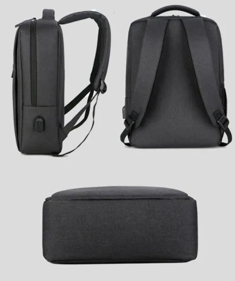 Waterproof shockproof rechargeable backpack laptop bag Oxford cloth shoulder carry black