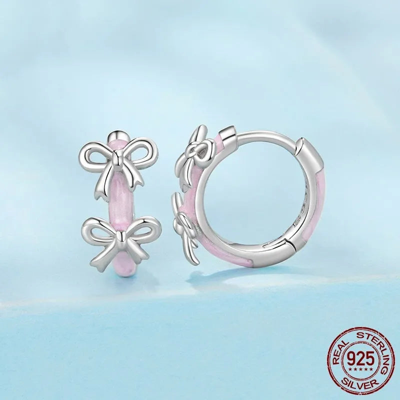 S925 sterling silver romantic bow ear clip with dripping oil finish in colour SCE1926