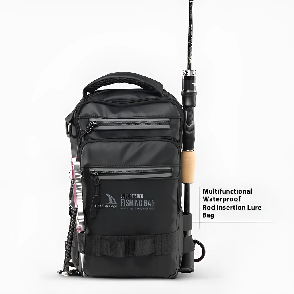Men's canvas and PVC outdoor fishing backpack with single shoulder strap, 18x9x31cm size for bait storage
