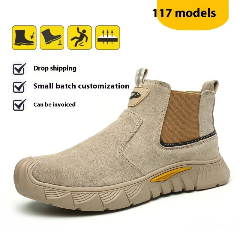 Steel toe cap high-top welding shoes with lace-up closure for electrical work safety