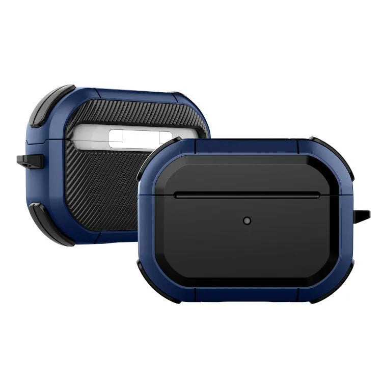 Black TPU and PC protective case for Apple AirPods Pro and AirPods 1/2 models on a white background.