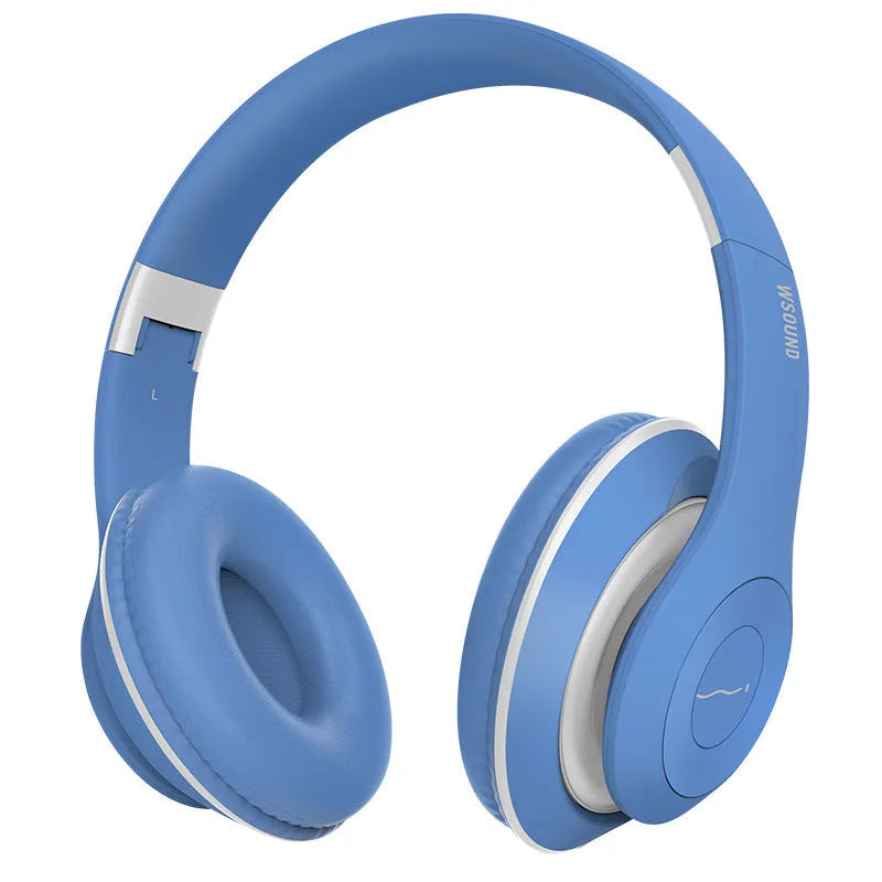 Blue and red Bluetooth wireless headset with bilateral stereo earpieces showing Bluetooth 4.2 connectivity